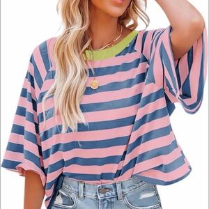 Striped Pink and Blue Women Tee